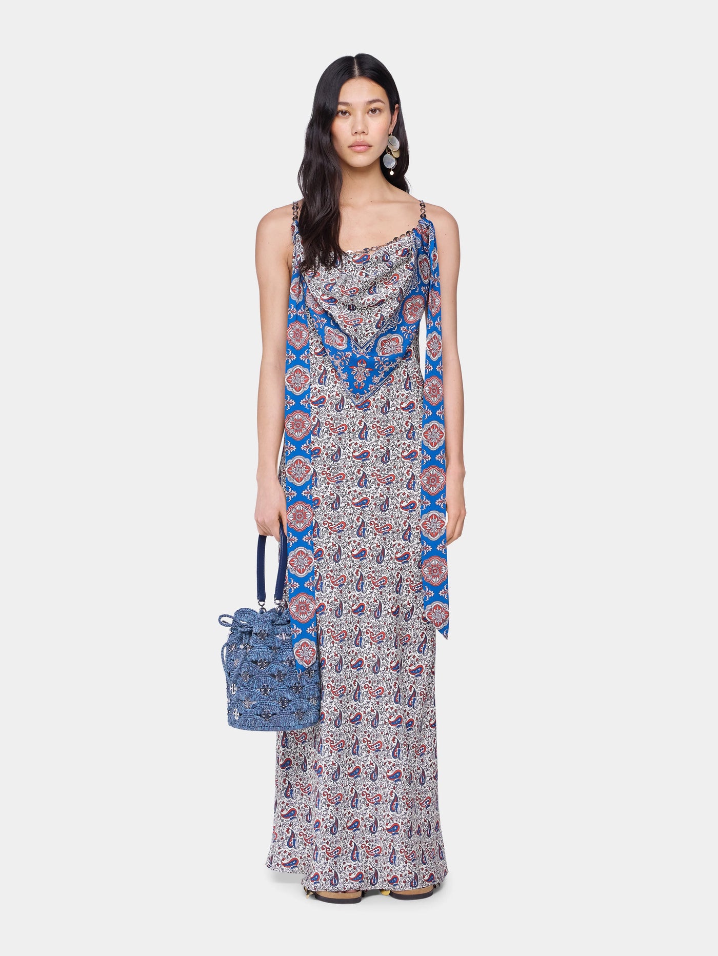 Langes Kleid mit Kettenträger in Bandana Paisley gemustert