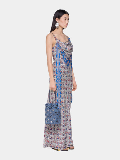 Langes Kleid mit Kettenträger in Bandana Paisley gemustert