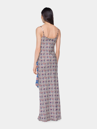Langes Kleid mit Kettenträger in Bandana Paisley gemustert