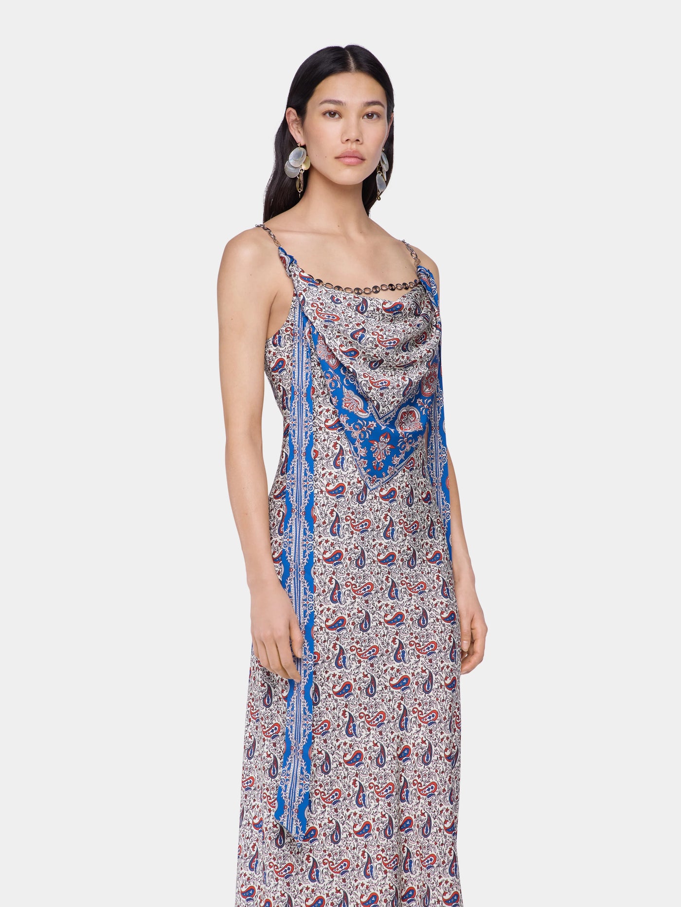 Langes Kleid mit Kettenträger in Bandana Paisley gemustert