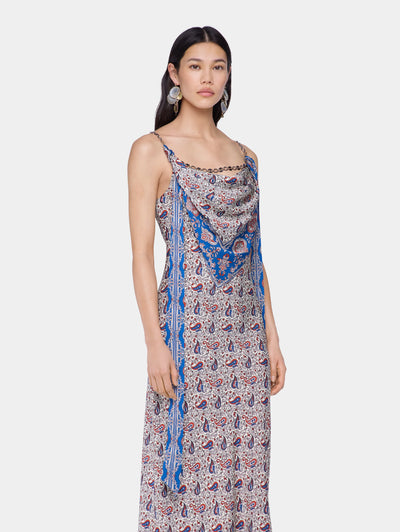 Langes Kleid mit Kettenträger in Bandana Paisley gemustert