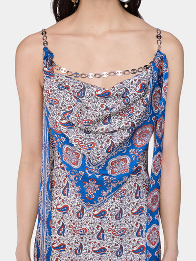 Langes Kleid mit Kettenträger in Bandana Paisley gemustert