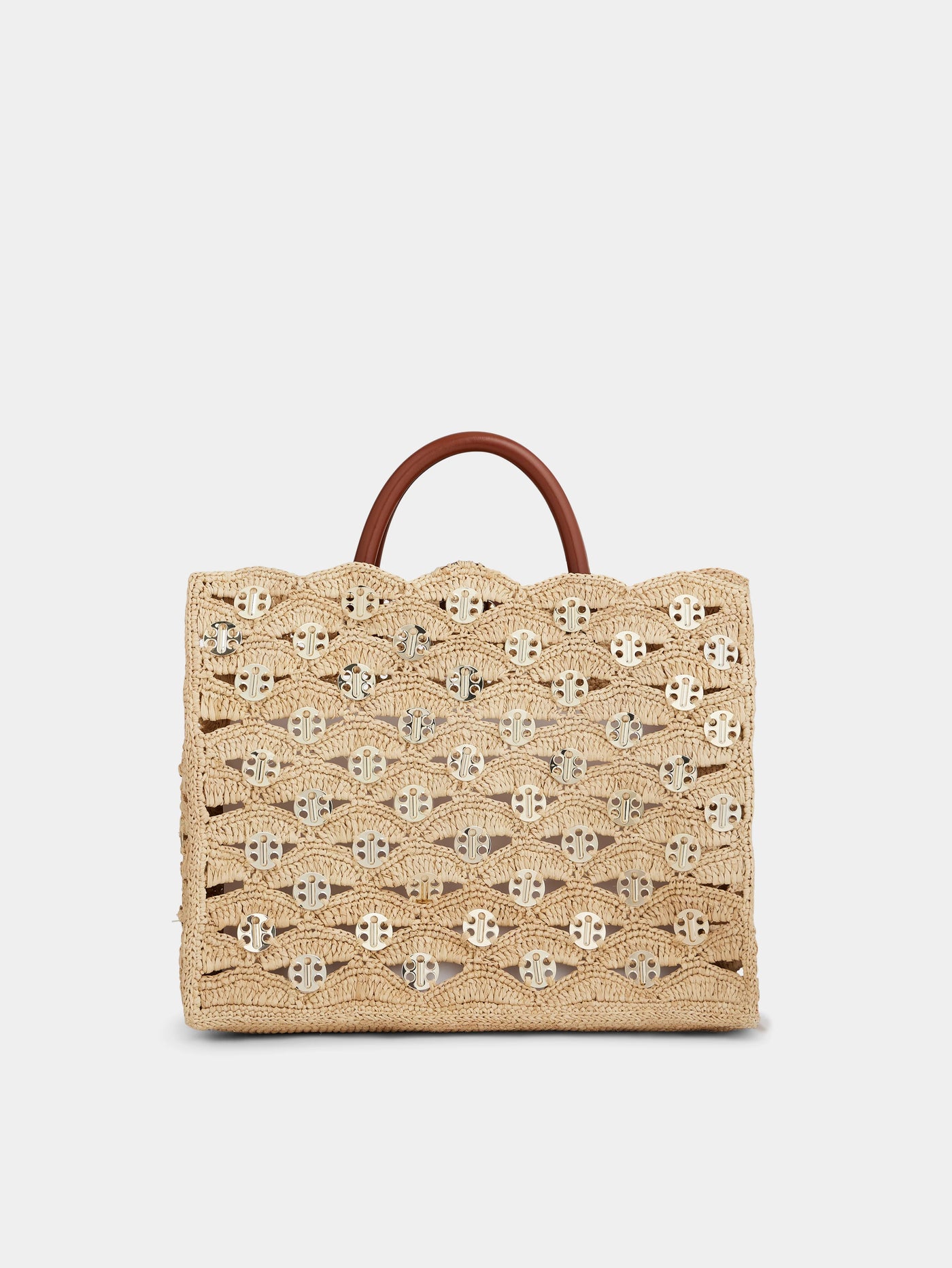 Raffia Tasche mit silbernen Applikationen in natur-beige