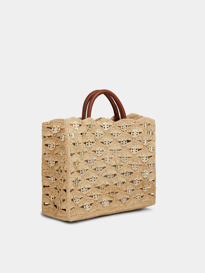 Raffia Tasche mit silbernen Applikationen in natur-beige