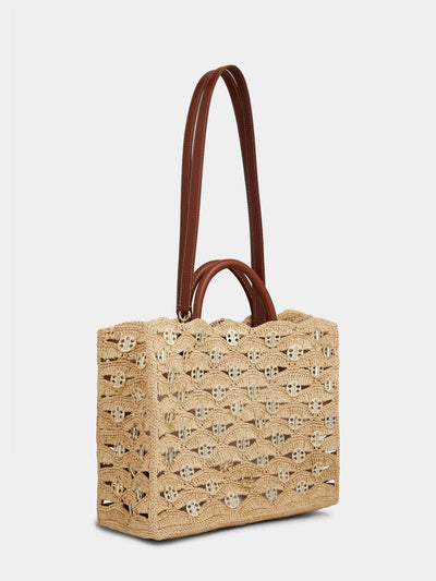 Raffia Tasche mit silbernen Applikationen in natur-beige